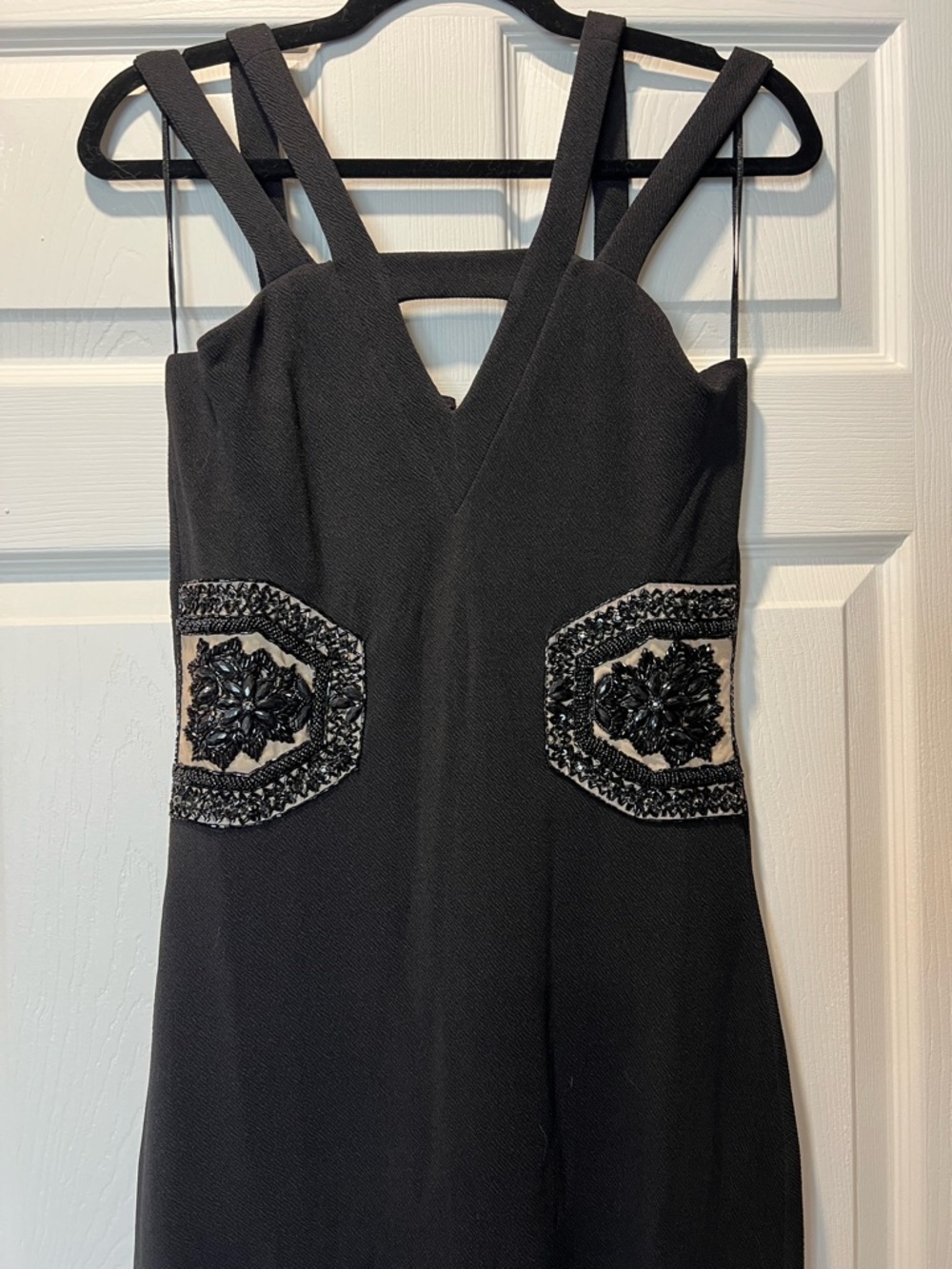 NWT Black Full Length Dress with Beaded Waist Panels